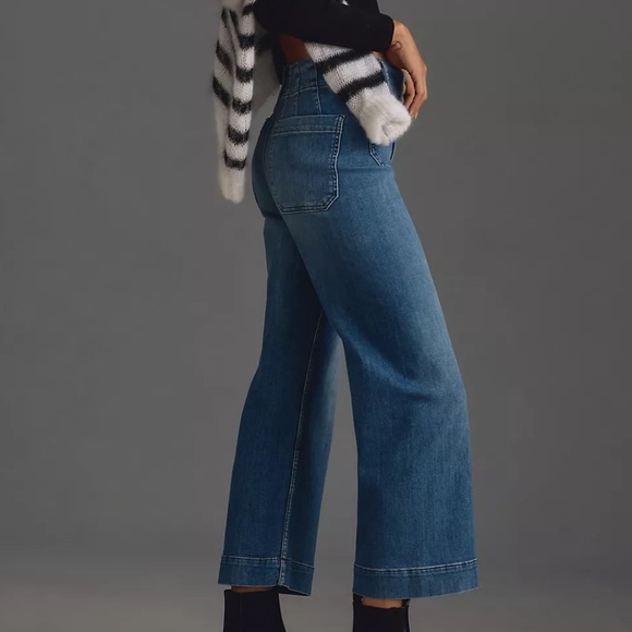 Anthropologie Colette Cropped High-Rise Wide-Leg Jeans by Maeve medium blue 26 - Picture 3 of 7
